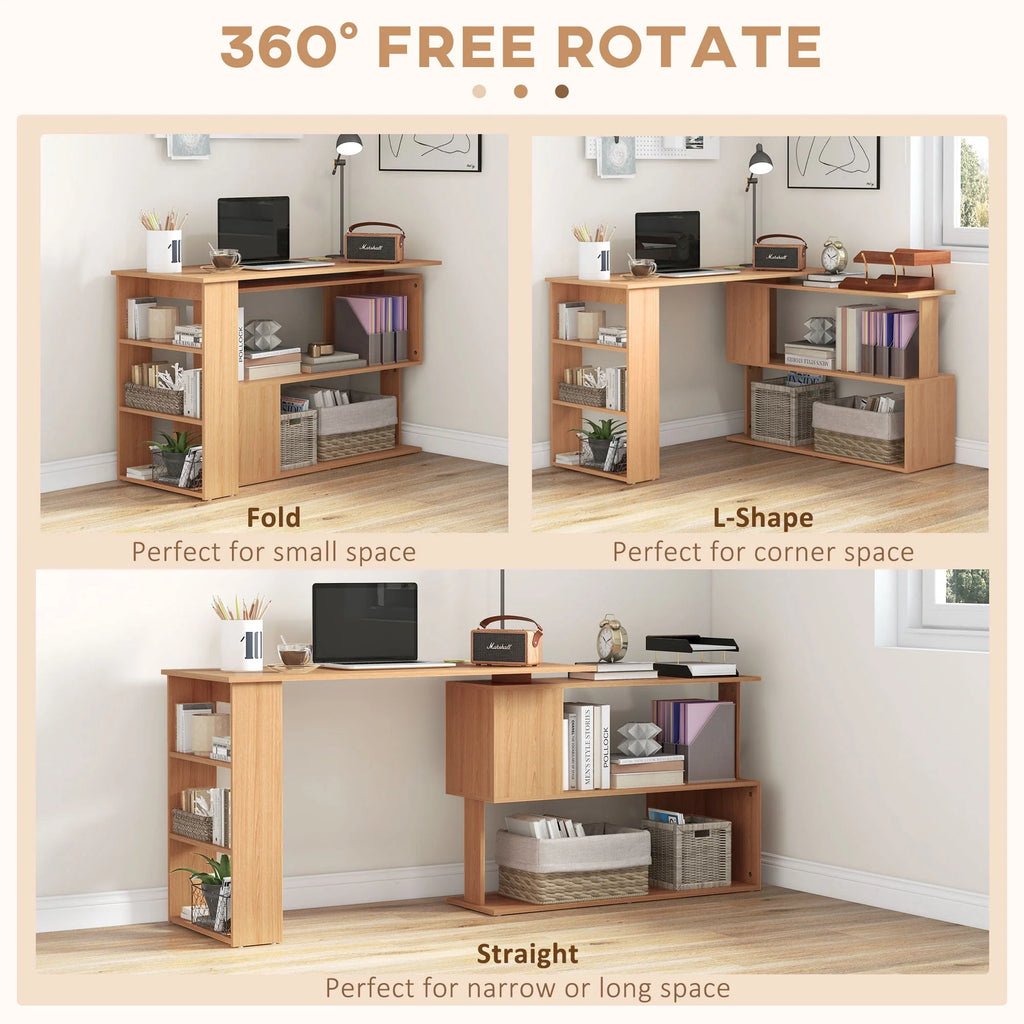 L Shaped Rotating Corner Desk with Bookshelves J622265