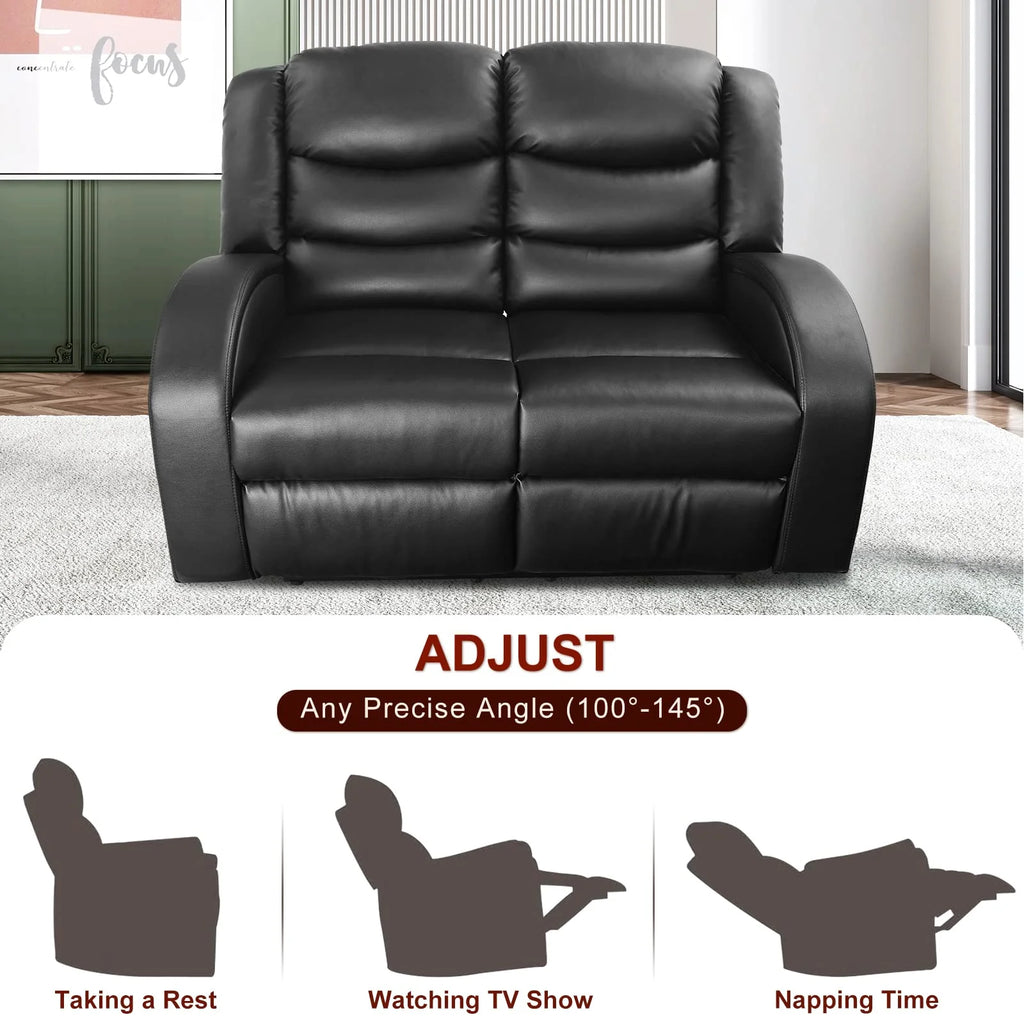 Black Leather 3 Piece Reclining Sofa and Loveseat Set F505