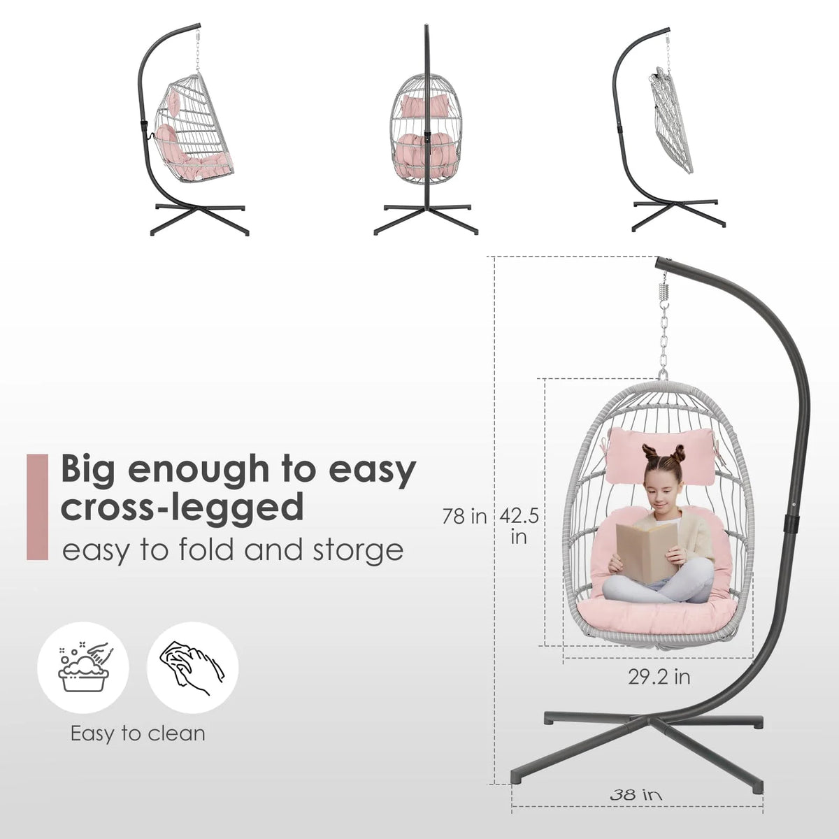 Hanging Egg Chair with Stand and Cushion X597