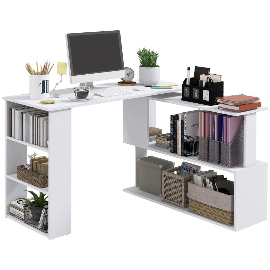 L Shaped Rotating Corner Desk with Bookshelves J622265