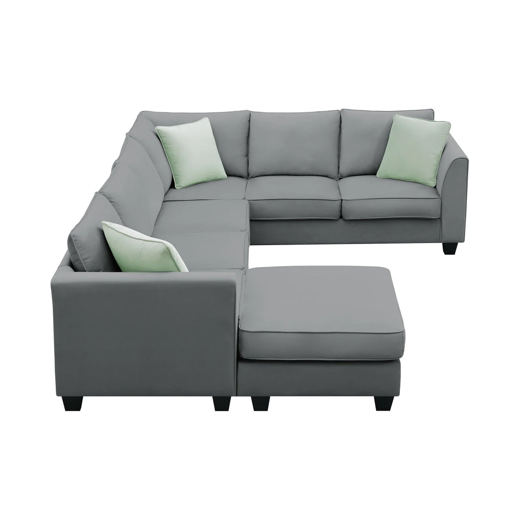 7 Seats L Shape Fabric Sectional Sofa with Ottoman I923