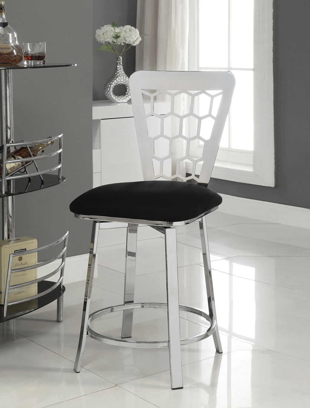 Black Microfiber Counter Height Chair Set of 2 J676