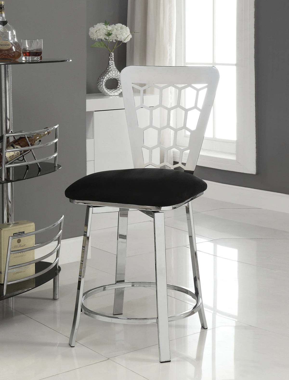 Black Microfiber Counter Height Chair Set of 2 J676