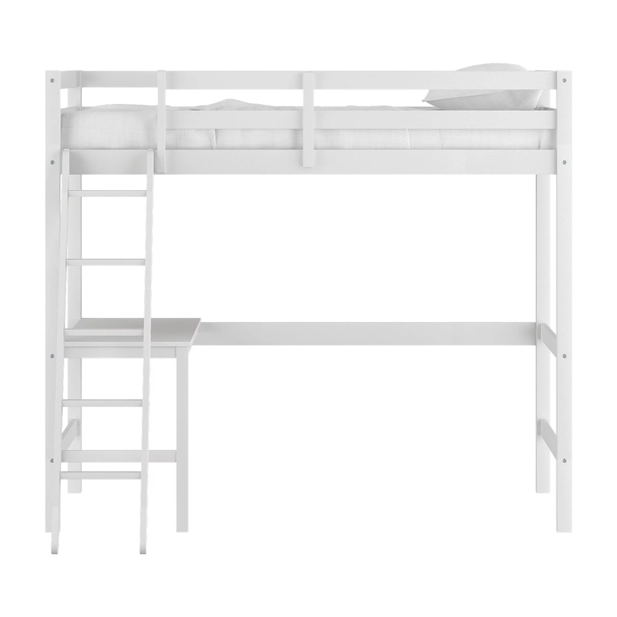 White Wood Twin Loft Bunk Bed with Desk J78771