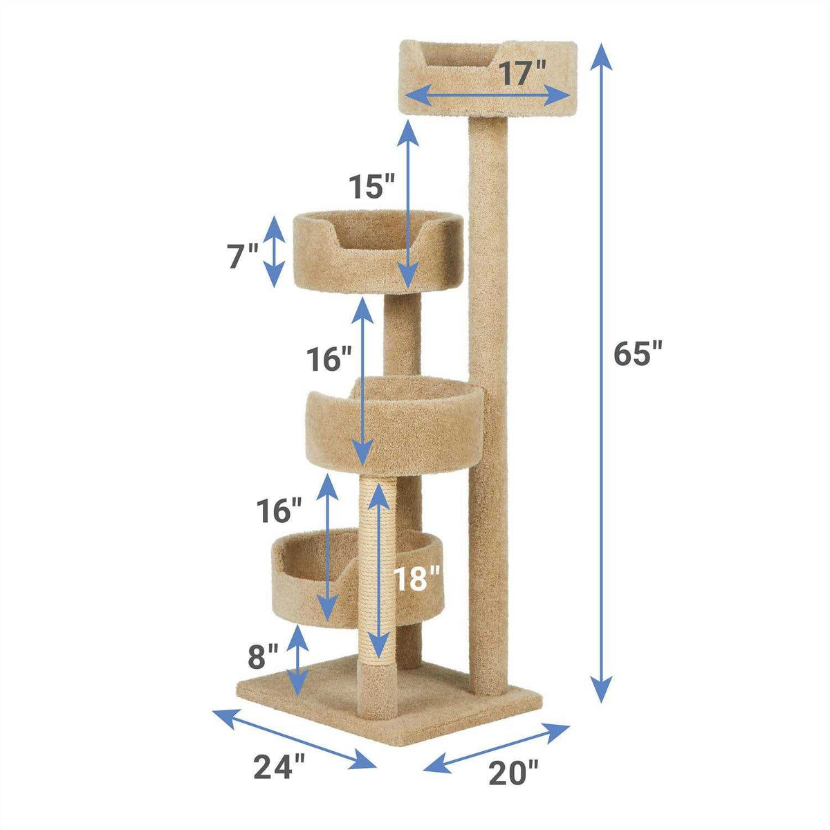 65-in Real Carpet Wooden Cat Tree U3655