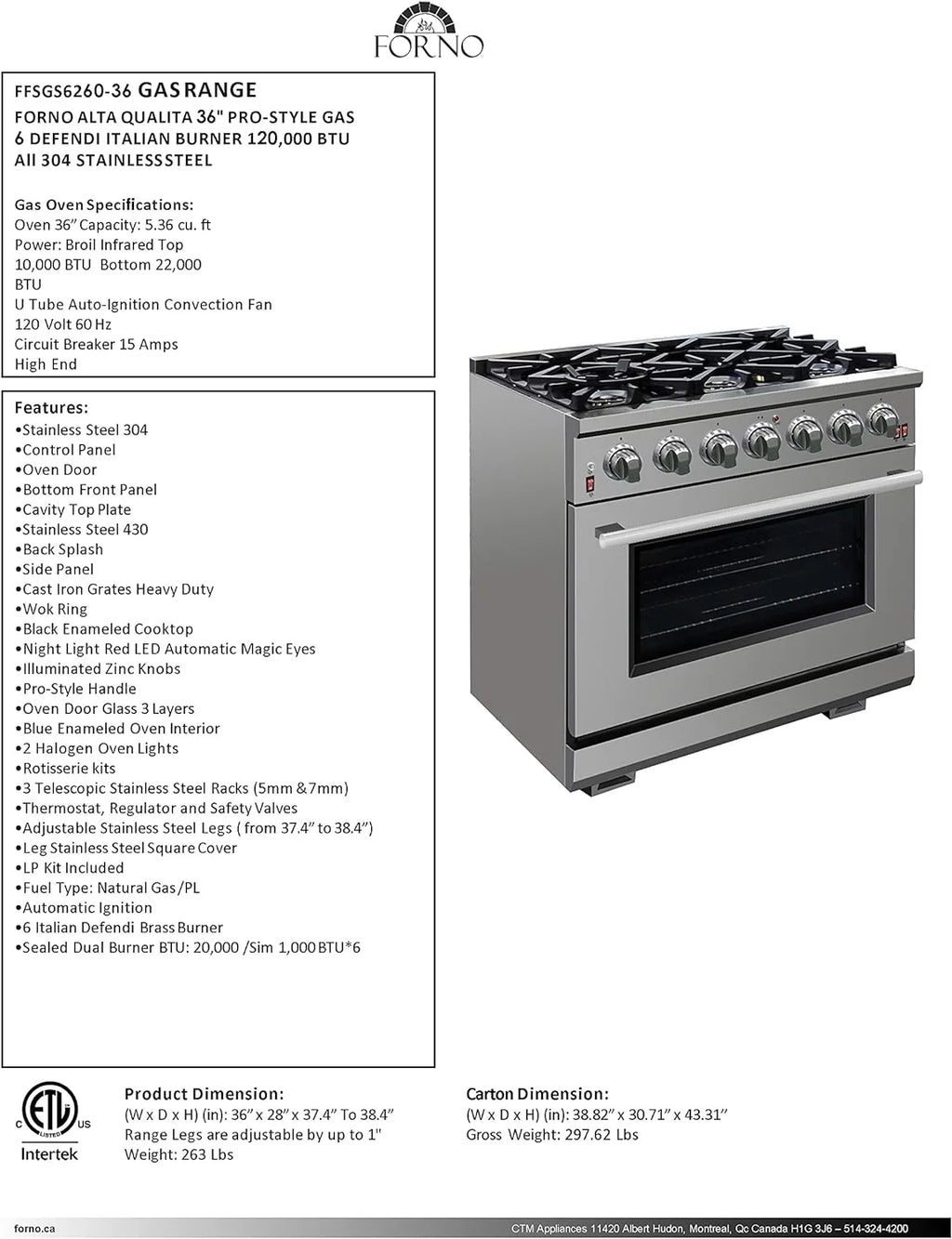 36" Freestanding Gas Range Q476