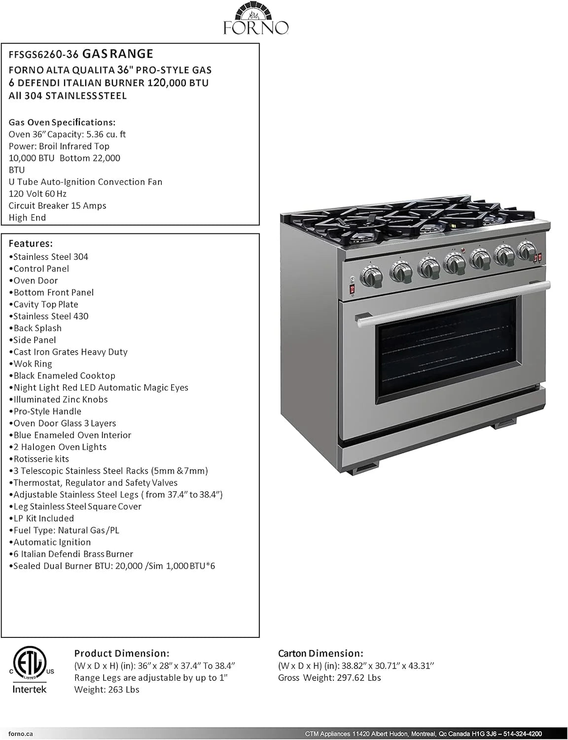 36" Freestanding Gas Range Q476