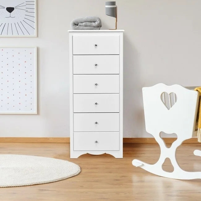 White 6 Drawer Tall Wood Dresser B38794