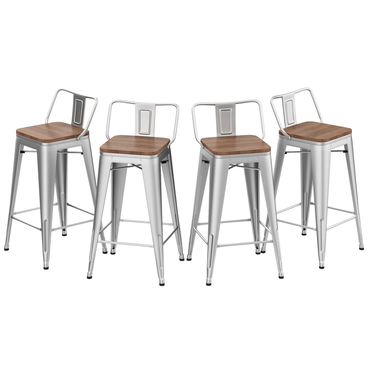 24 Metal Barstools Set of 4 Counter Height with Back D4356