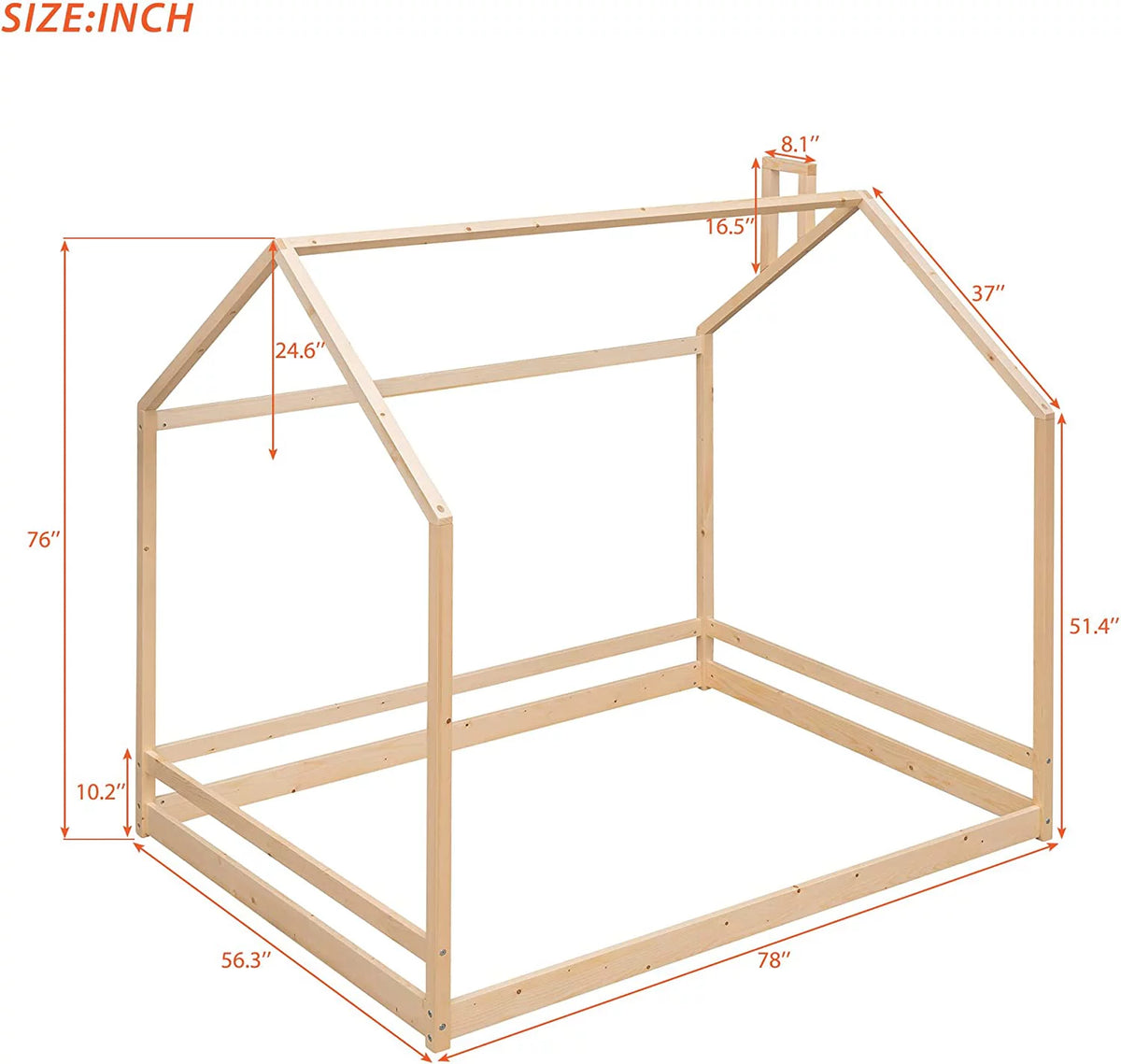 Full Size Wood House Bed for Kids K714
