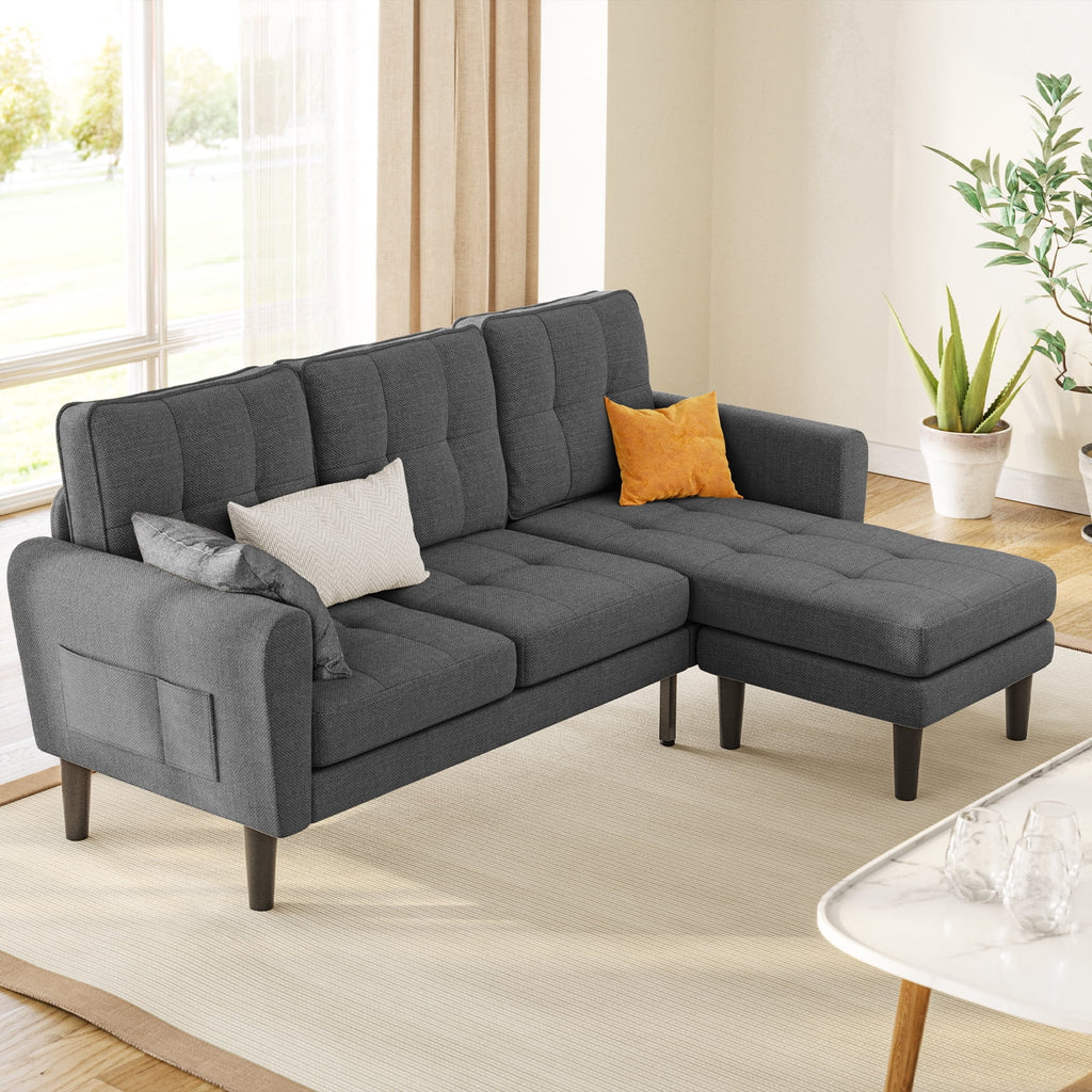Dark Gray L Shaped Sectional Sofa Bed with Ottoman X805