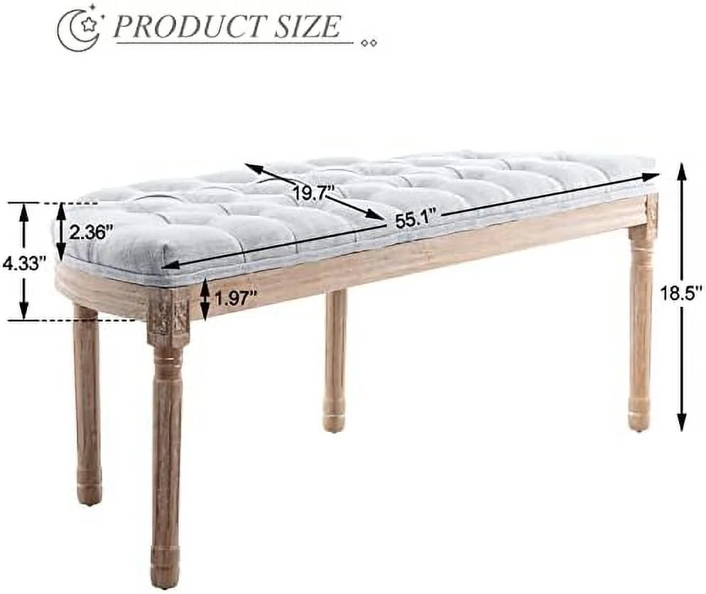 Vintage Upholstered Fabric Bench with Rubberwood Legs X49903