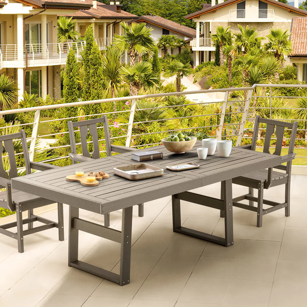 5 Piece Patio Dining Set with 4 Armchairs Gray J1213