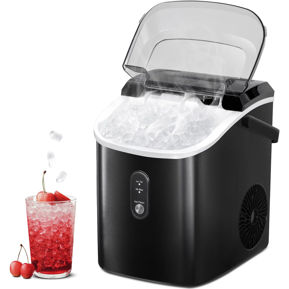 Nugget Ice Maker Countertop with Soft Chewable Pellet Ice, 33lbs/24H, Self-Cleaning, Stainless Steel, Black D358