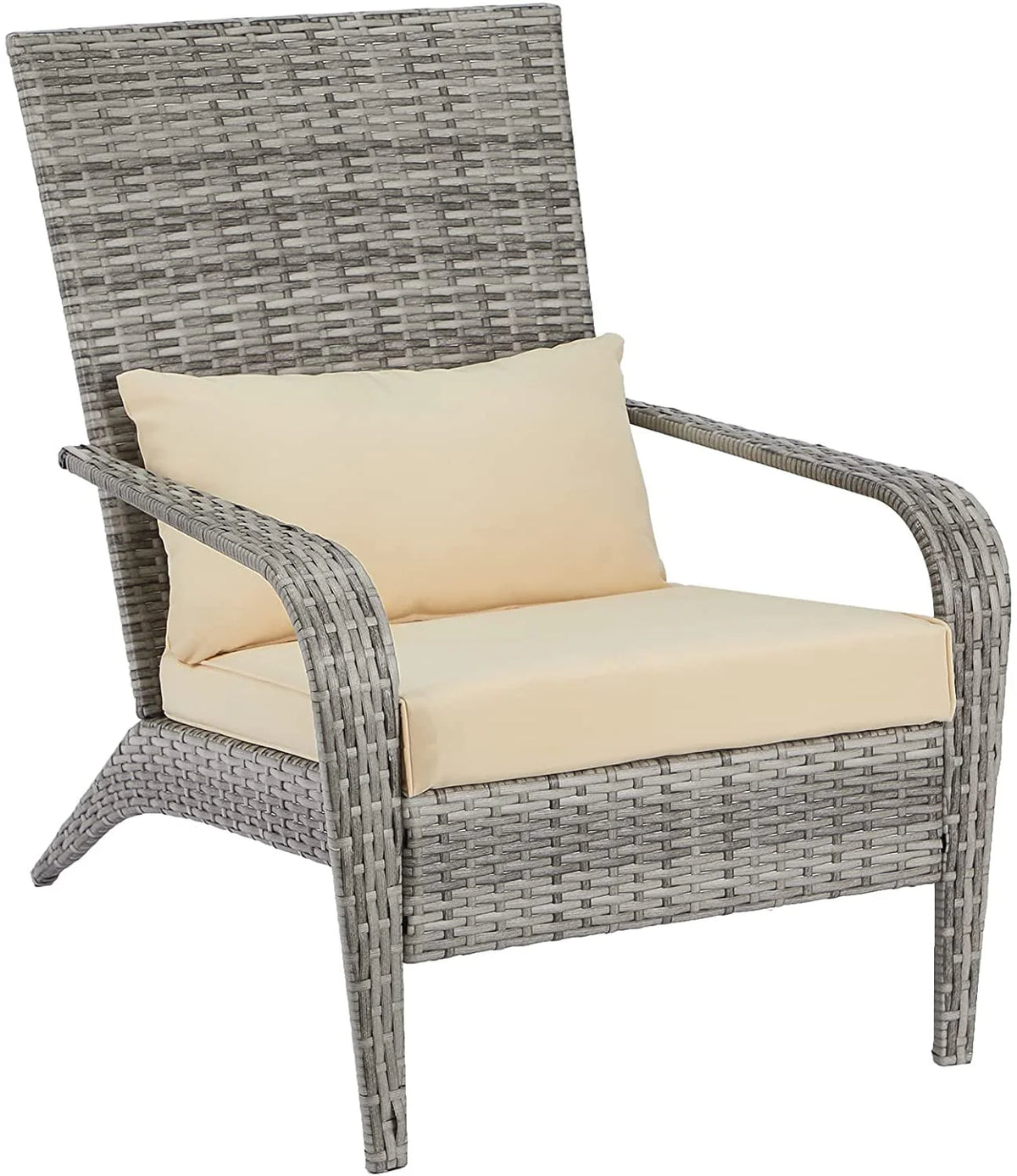 High Back Wicker Outdoor Dining Chairs with Cushion and Pillow in Gray Y345