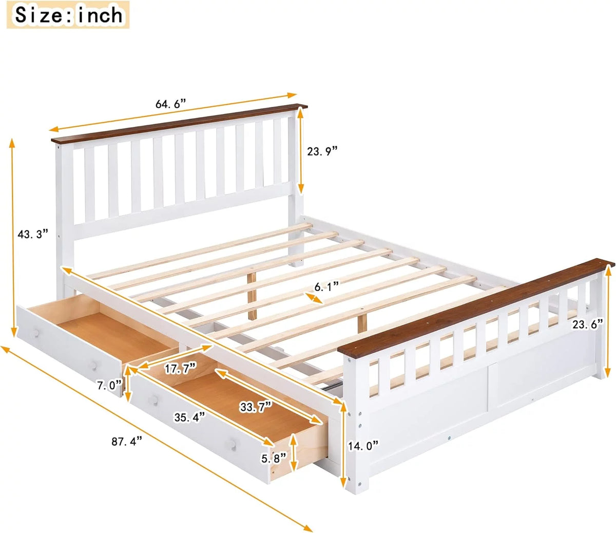 Queen Size Storage Platform Bed with 2 Drawers K91997