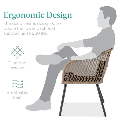 3-Piece Outdoor Wicker Bistro Set with Tempered Glass Side Table M2084
