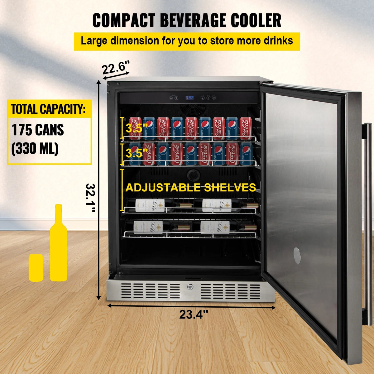 24" Stainless Steel Beverage Cooler 5.5 cu.ft. 142 Can Reversible Door Refrigerator H920888