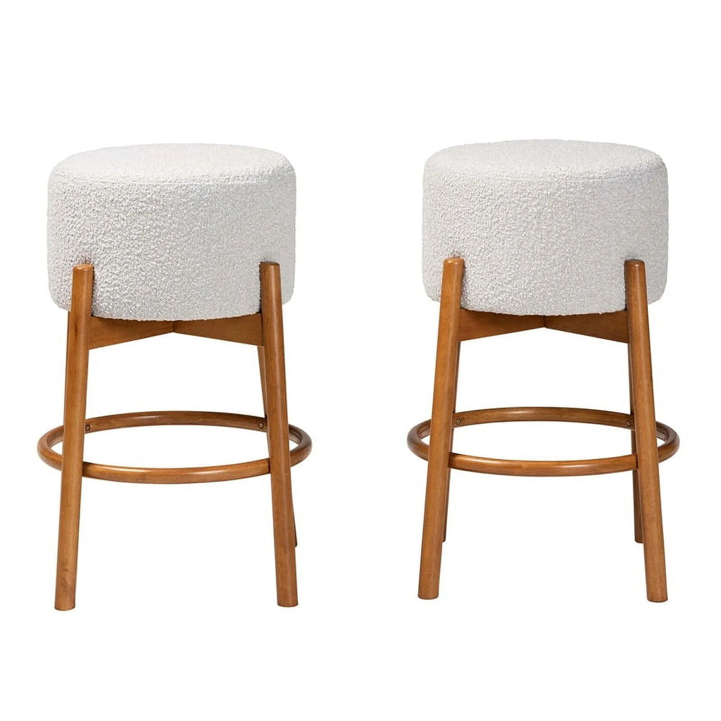 Light Gray Fabric and Brown Wood 2-Piece Bar Stool Set C29749