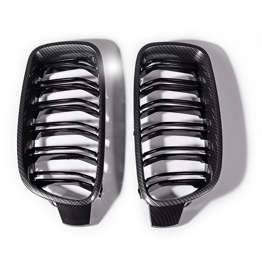 Glossy Black Carbon Fiber Double Line Kidney Grille R367