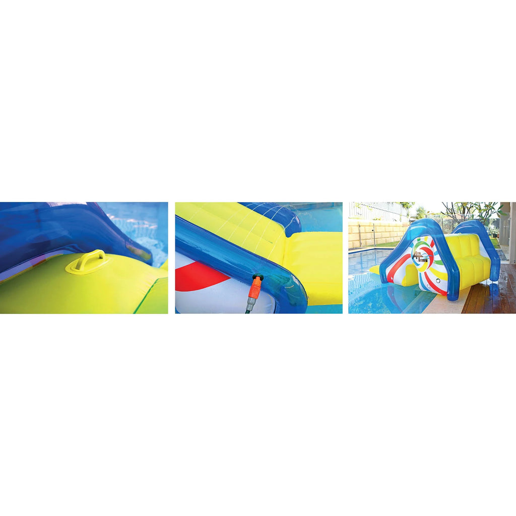 Yellow and Blue Pool Side Slide with Attached Sprayer Z276066