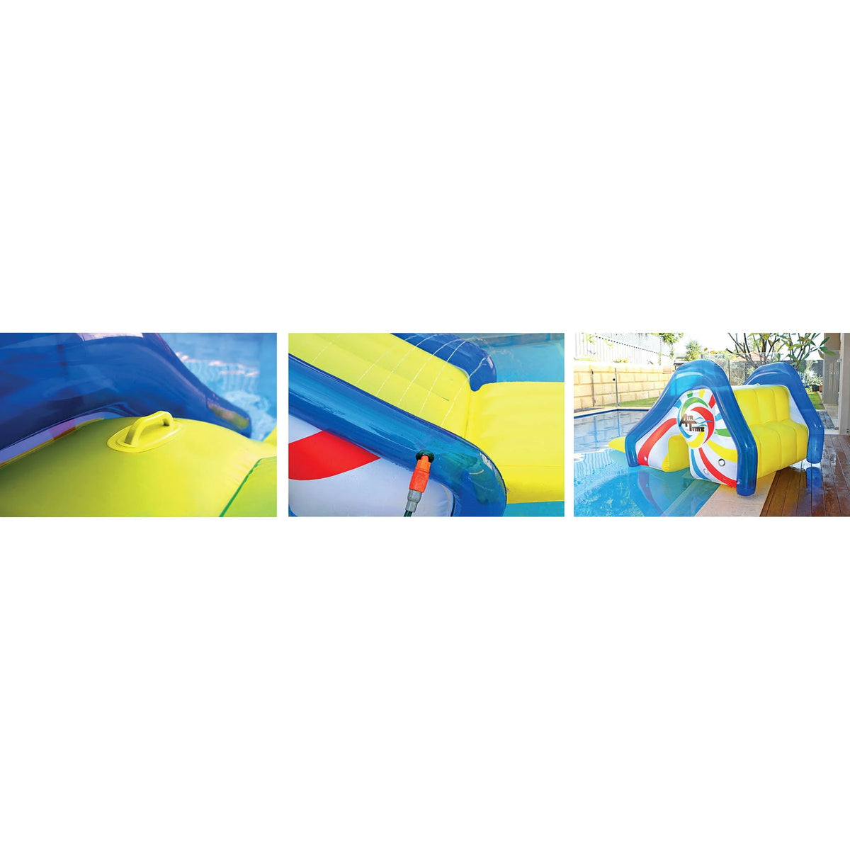 Yellow and Blue Pool Side Slide with Attached Sprayer Z276066