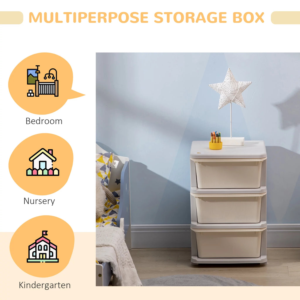 3 Tier Kids Storage Unit Dresser Tower Cream White J28352