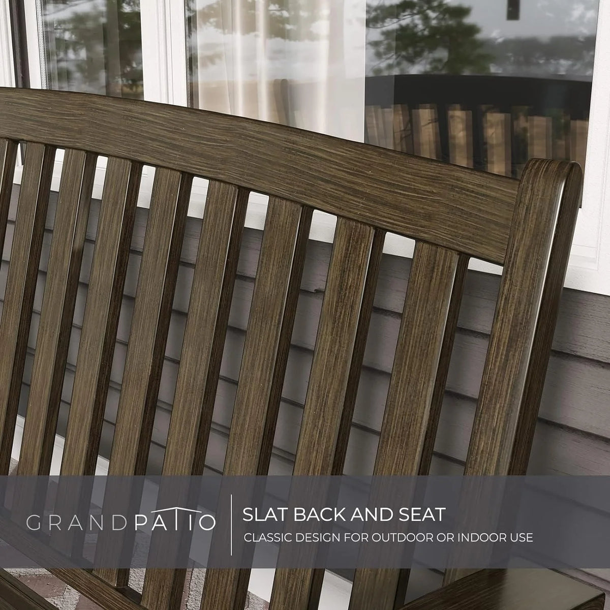 Brown Wood Grain Metal Garden Bench K403367