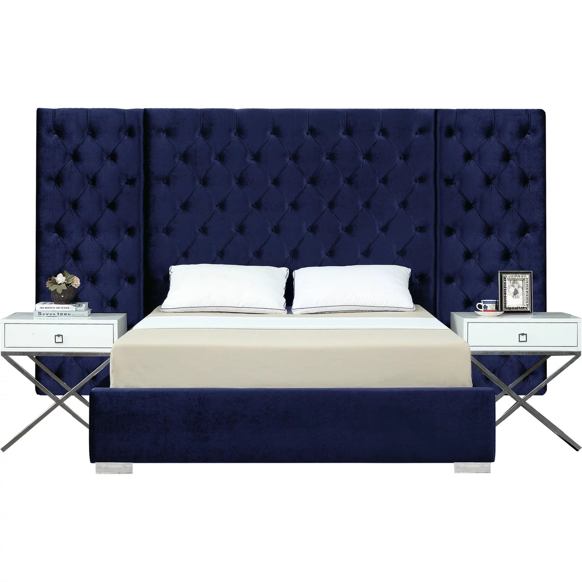 Navy Velvet King Bed Y394488