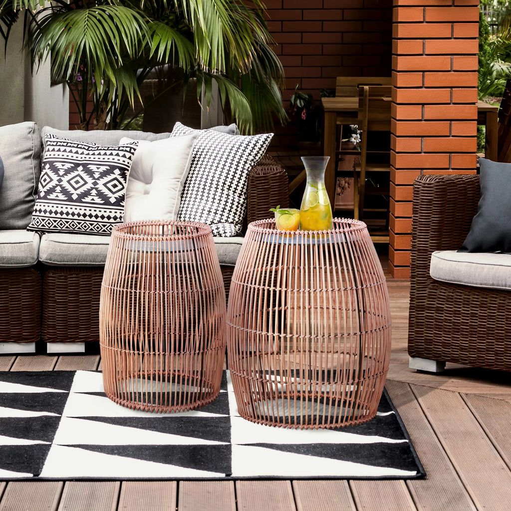 Patio Bamboo Side Table with Iron Tabletop O28590