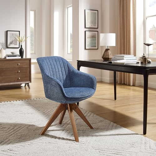 Off White Fabric Upholstered Swivel Accent Chair with Oak Wood Legs X54127