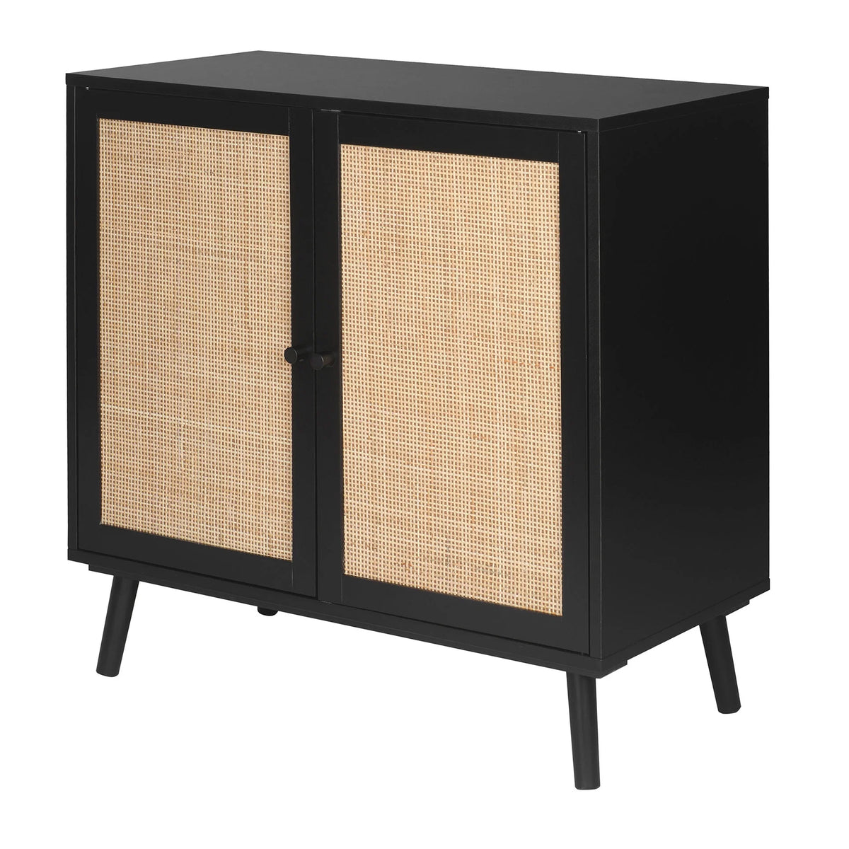 Black Free Standing Storage Cabinet with Rattan Doors I5073