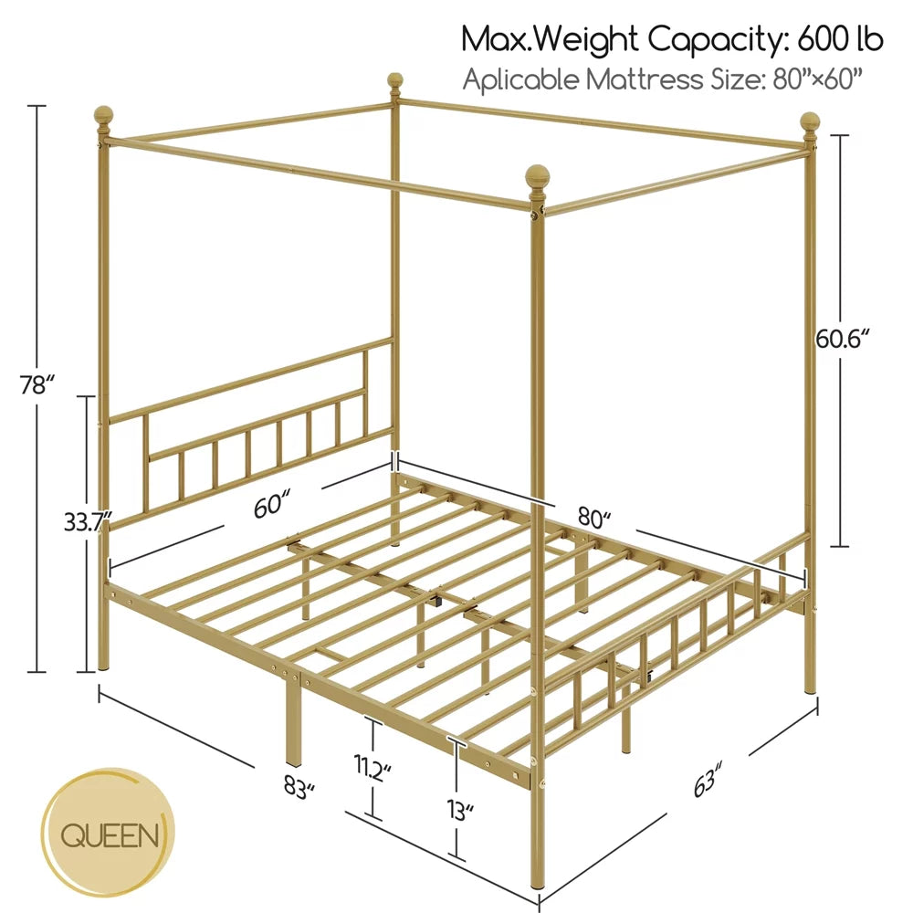 Black Metal Canopy Bed with Headboard and Footboard C1722