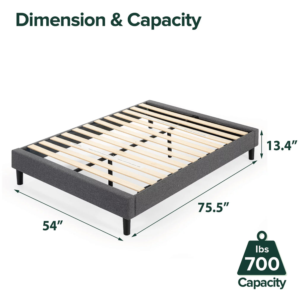 13" Upholstered Platform Bed Frame, Grey, Full E9267