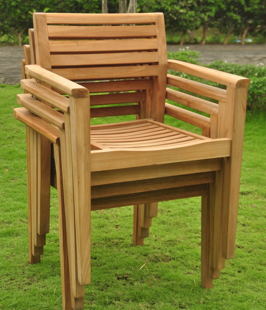 7 Pc Teak Dining Set with 94" Oval Table and 6 Stacking Arm Chairs R615611