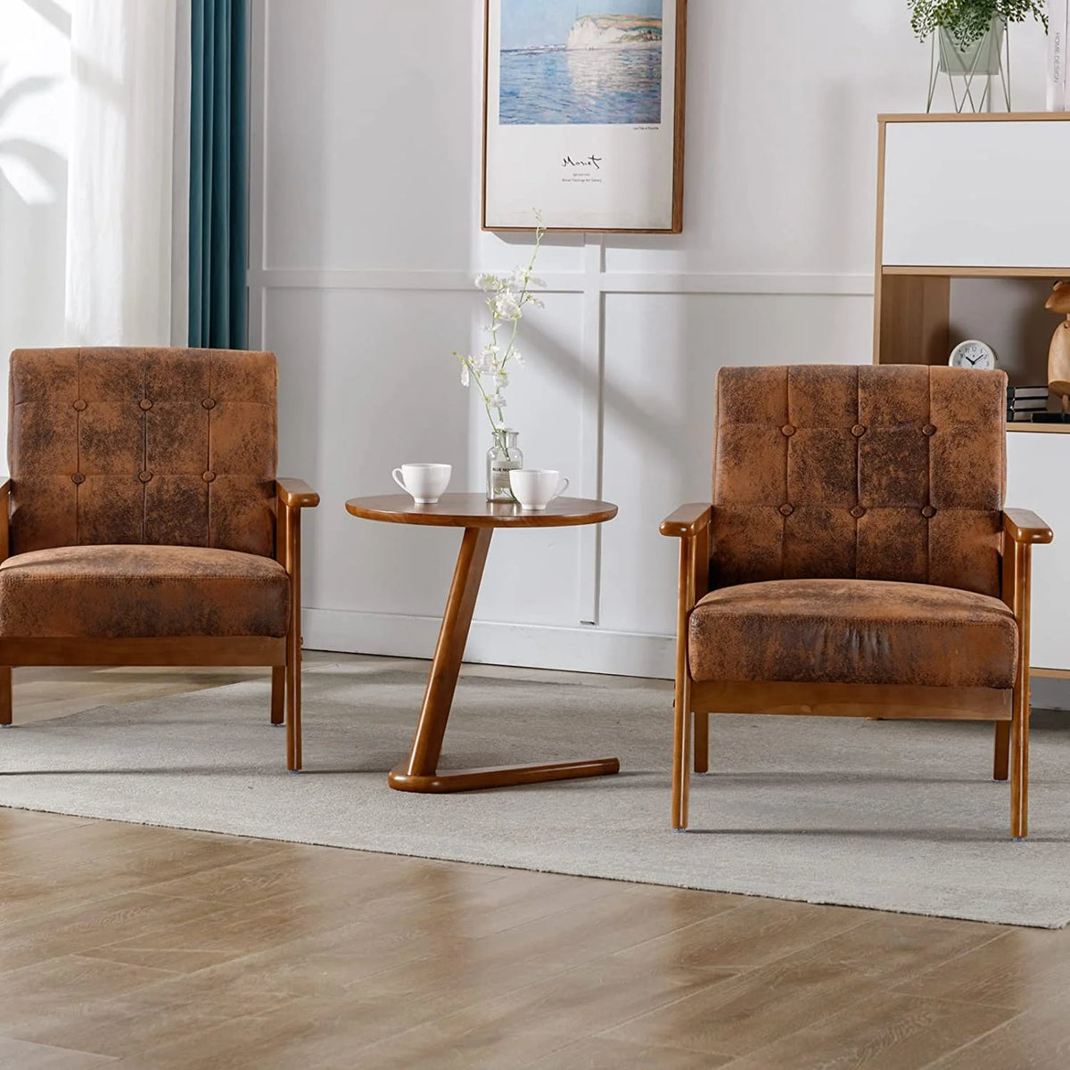 Set of 2 Accent Chairs with Arms and Side Table Z486