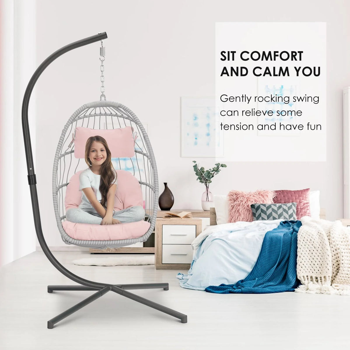Hanging Egg Chair with Stand and Cushion X597