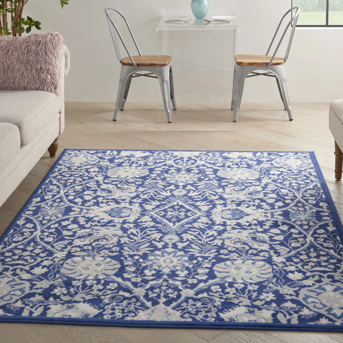 Floral Bohemian Navy Multicolor 5' x 7' Area Rug O416