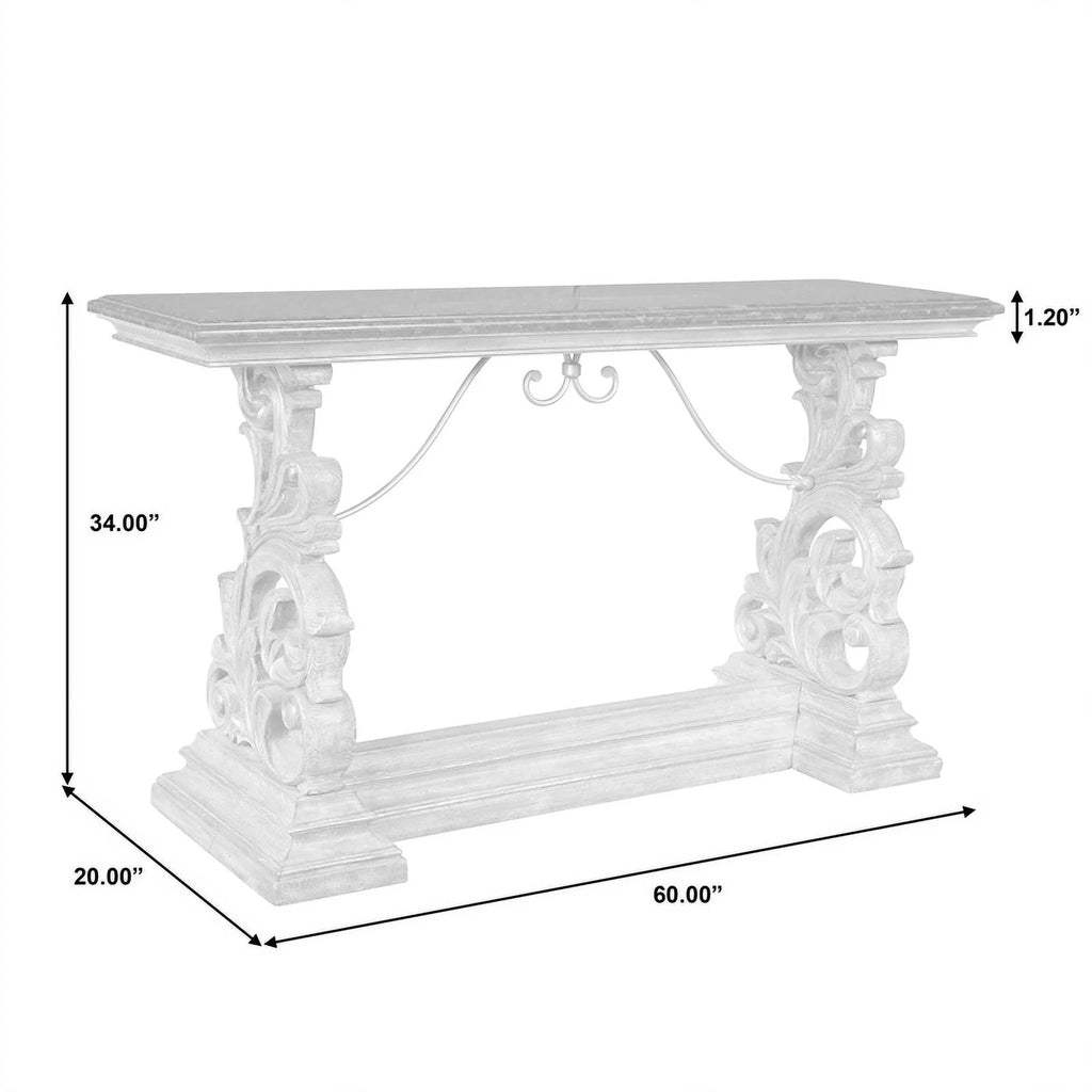 Brown Wood Console Table with Marble Top V9416