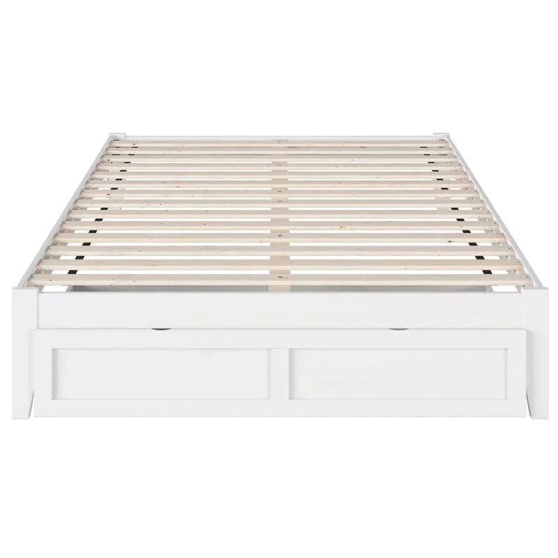 White Solid Wood Queen Bed with Foot Drawer S3118