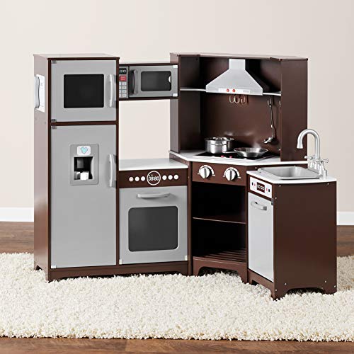 Kids Corner Wooden Kitchen Toy Playset with Stove, Oven, Sink, Fridge and Accessories J9226