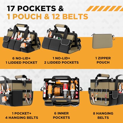 15.5 Inch 17-Pocket Portable Tool Bag with Adjustable Strap W323
