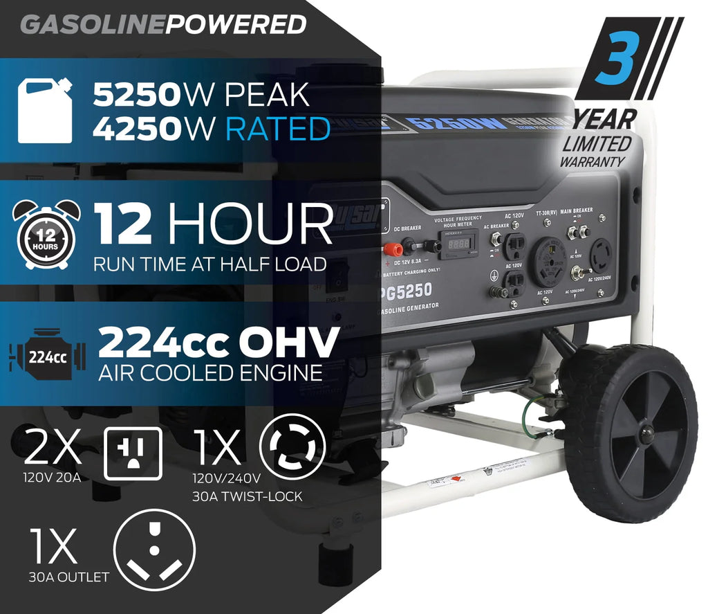 5,250 Peak Watt Gas-Powered Portable Generator H26577