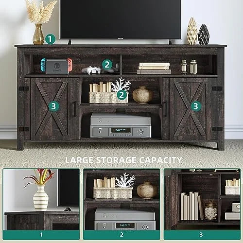 Farmhouse Barn Door TV Stand for 65 Inch TV Dark Rustic Oak F97528
