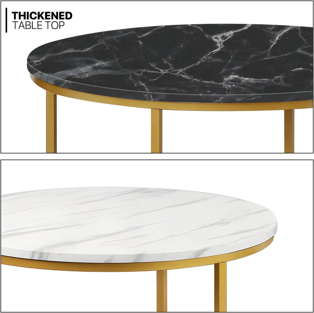 35" Coffee Table Set of 2 Nesting Round Side Tables Metal Frame I8292