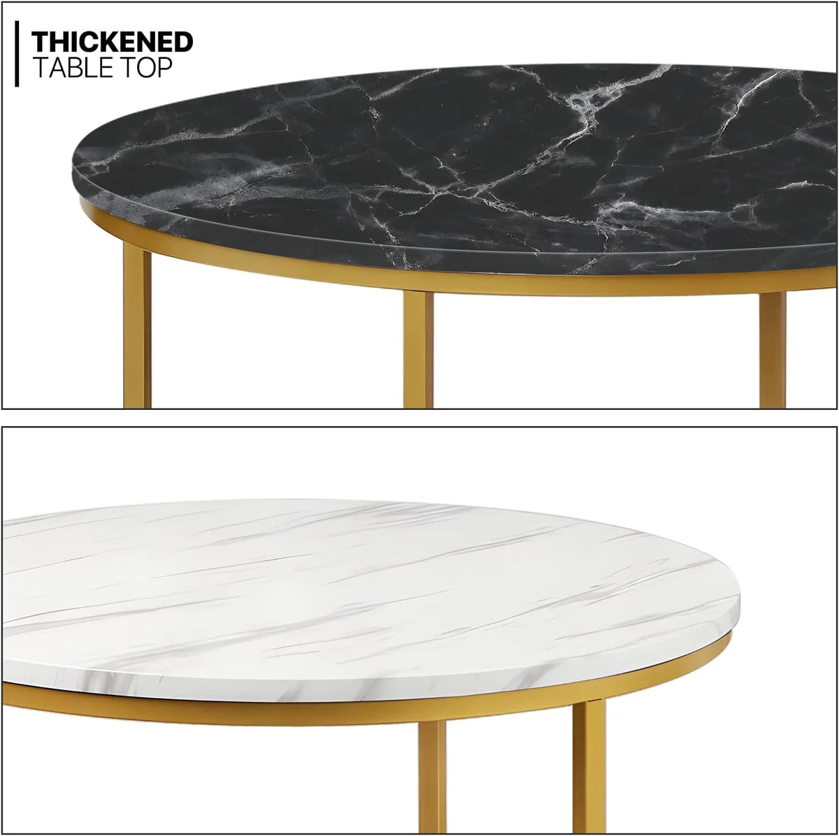35" Coffee Table Set of 2 Nesting Round Side Tables Metal Frame I8292