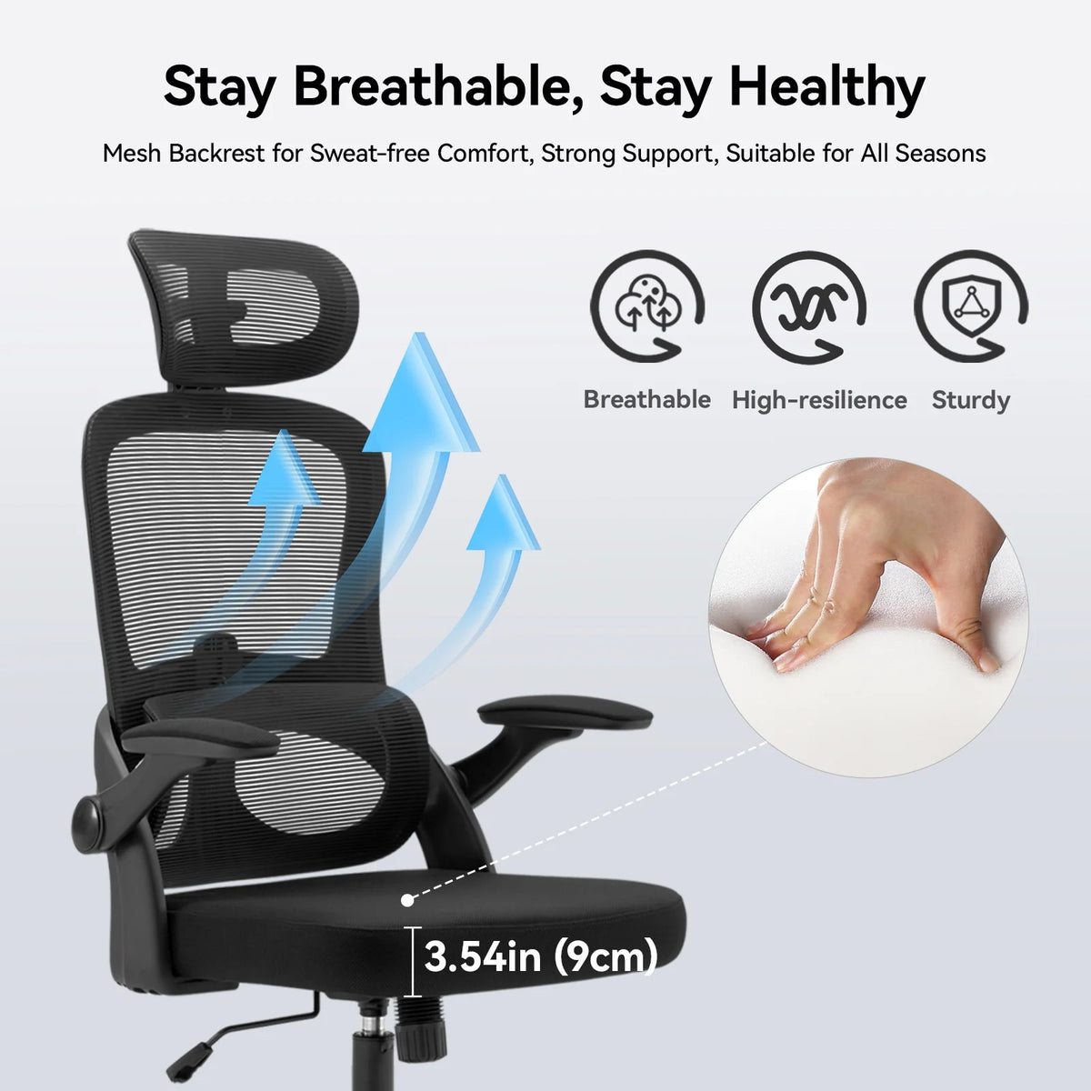 Black Ergonomic Mesh Office Chair with Headrest and Lumbar Support I877603
