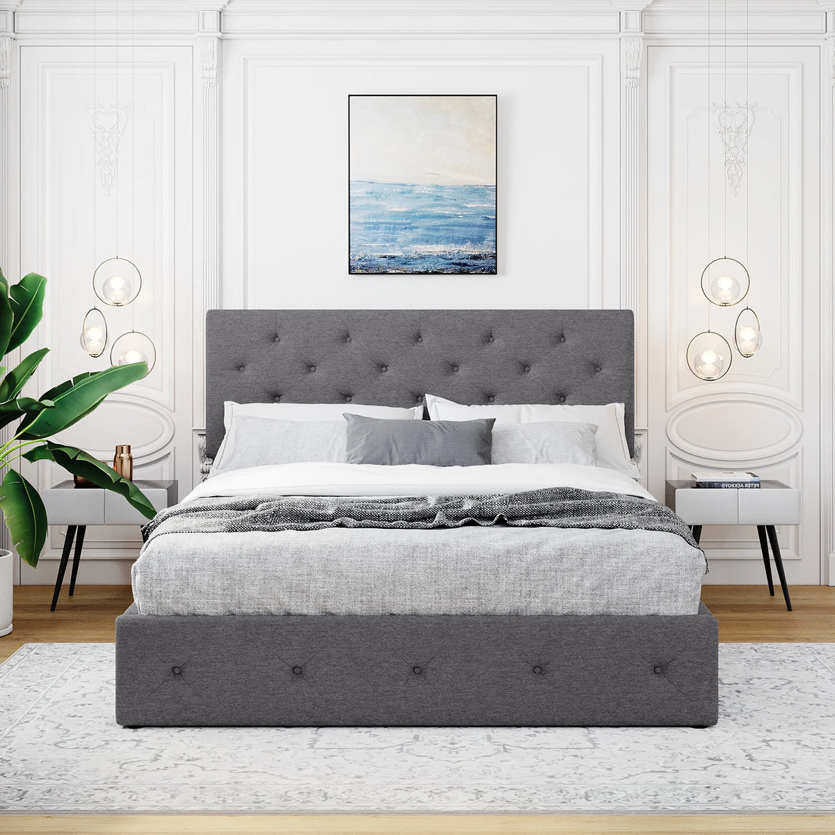 Queen Upholstered Platform Bed Frame with Hydraulic Storage R202781