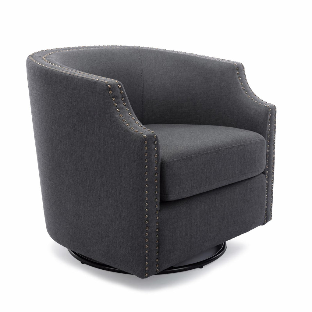 Sky Blue Polyester Linen Swivel Barrel Accent Chair Y941090