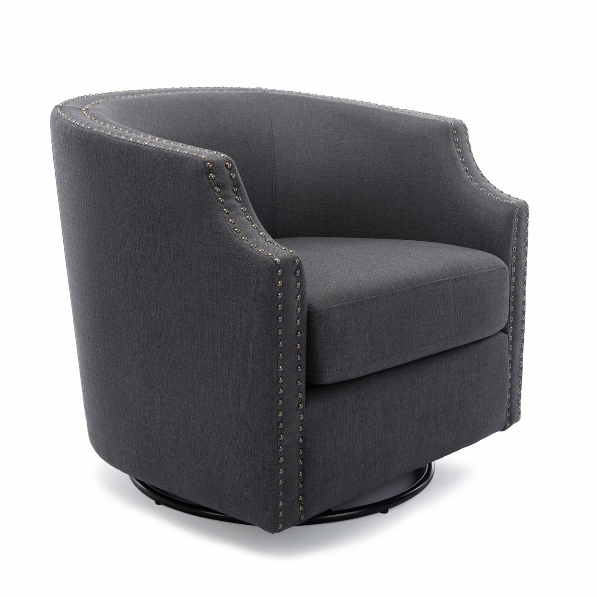 Sky Blue Polyester Linen Swivel Barrel Accent Chair Y941090